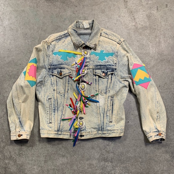 Vintage 80s Denim Jean Southwestern Cowgirl Cowboy Jacket - Picture 2 of 6